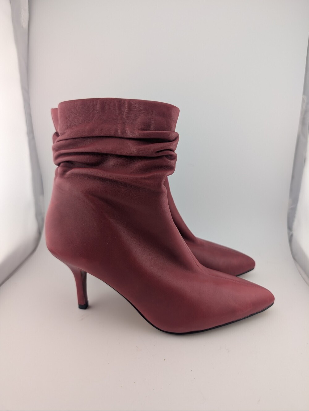 Vince Camuto Size 6 Red Soft Leather Ankle Boots Scrunch Almond Toe Stiletto